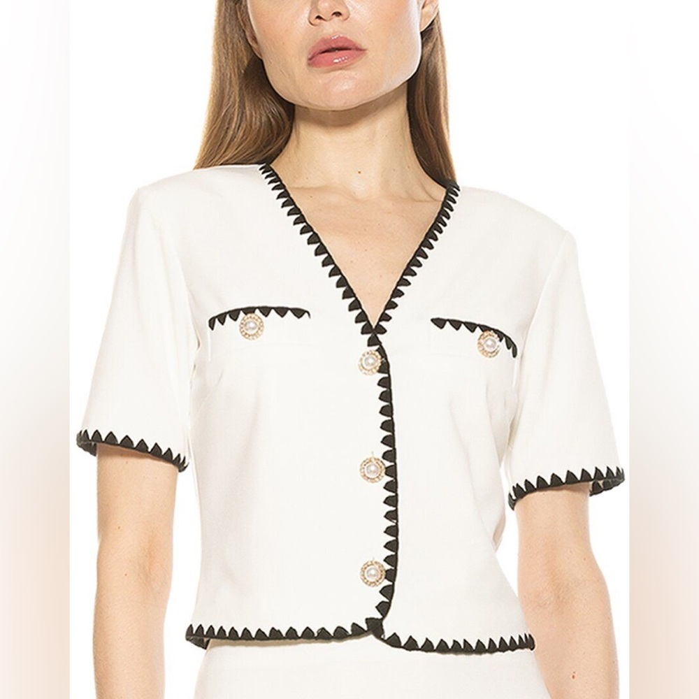 Willa short sleeve embroidered edge jacket top